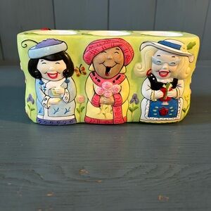 PartyLite Ceramic 3 Ladies Tea Light Candle Holder 6.75" x 2.6" x 3.7" inch tall
